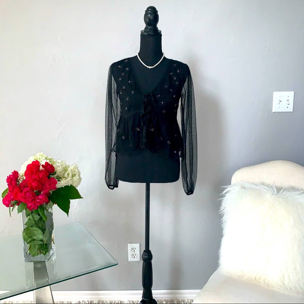 Abercrombie & Fitch Embellished Black Mesh Top